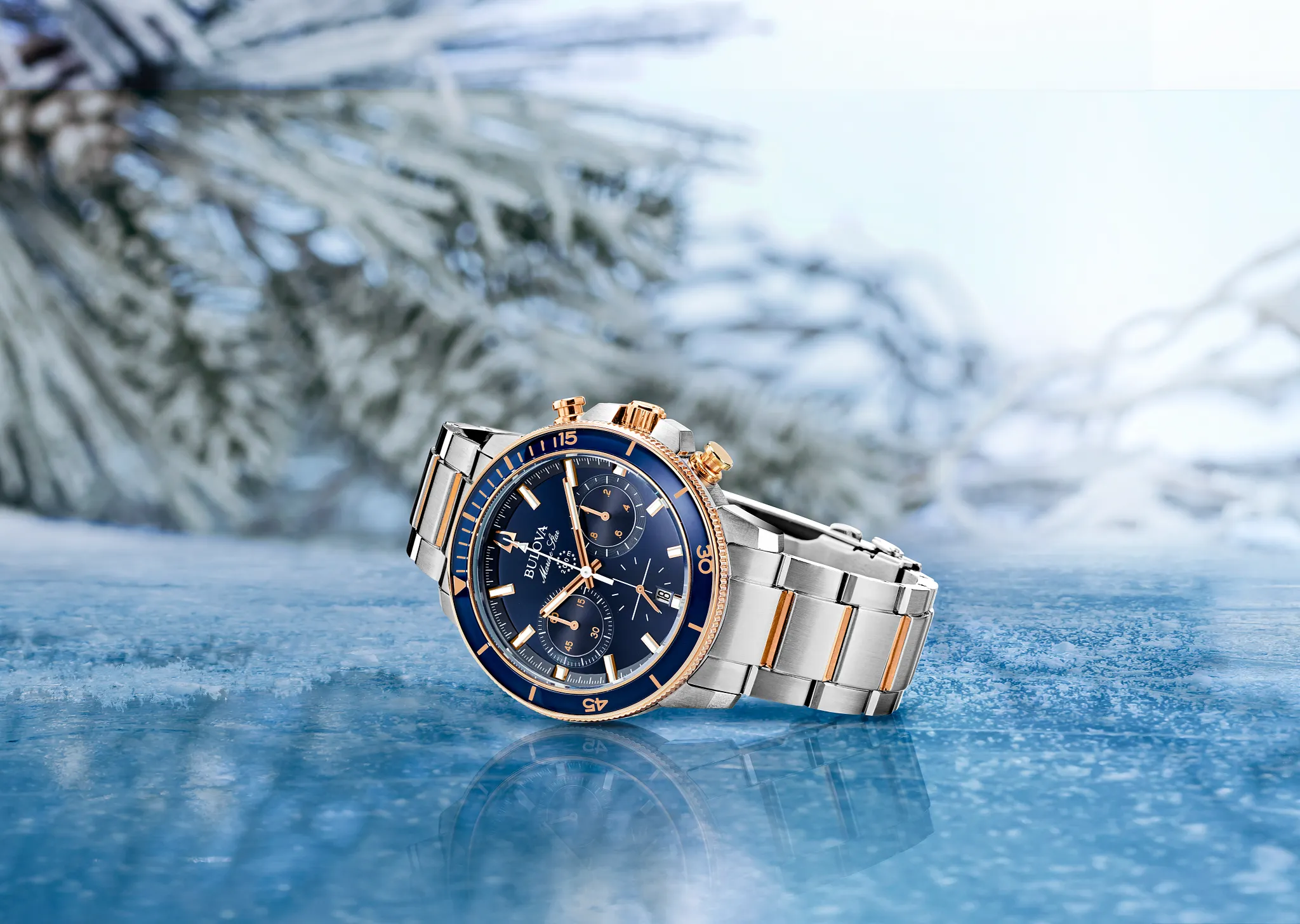 Bulova Marine Star Men's Rose Gold Blue Dial Watch | Bulova